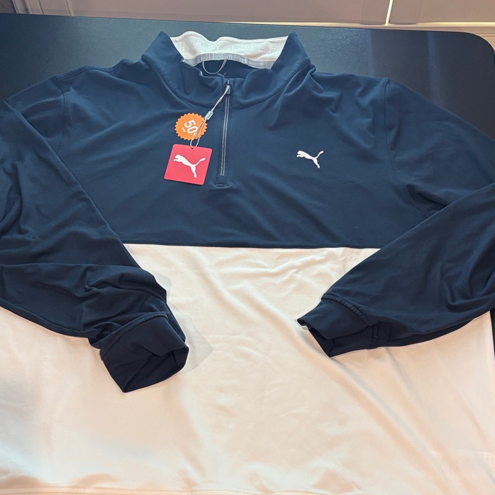 Puma Navy and White Half-Zip Top